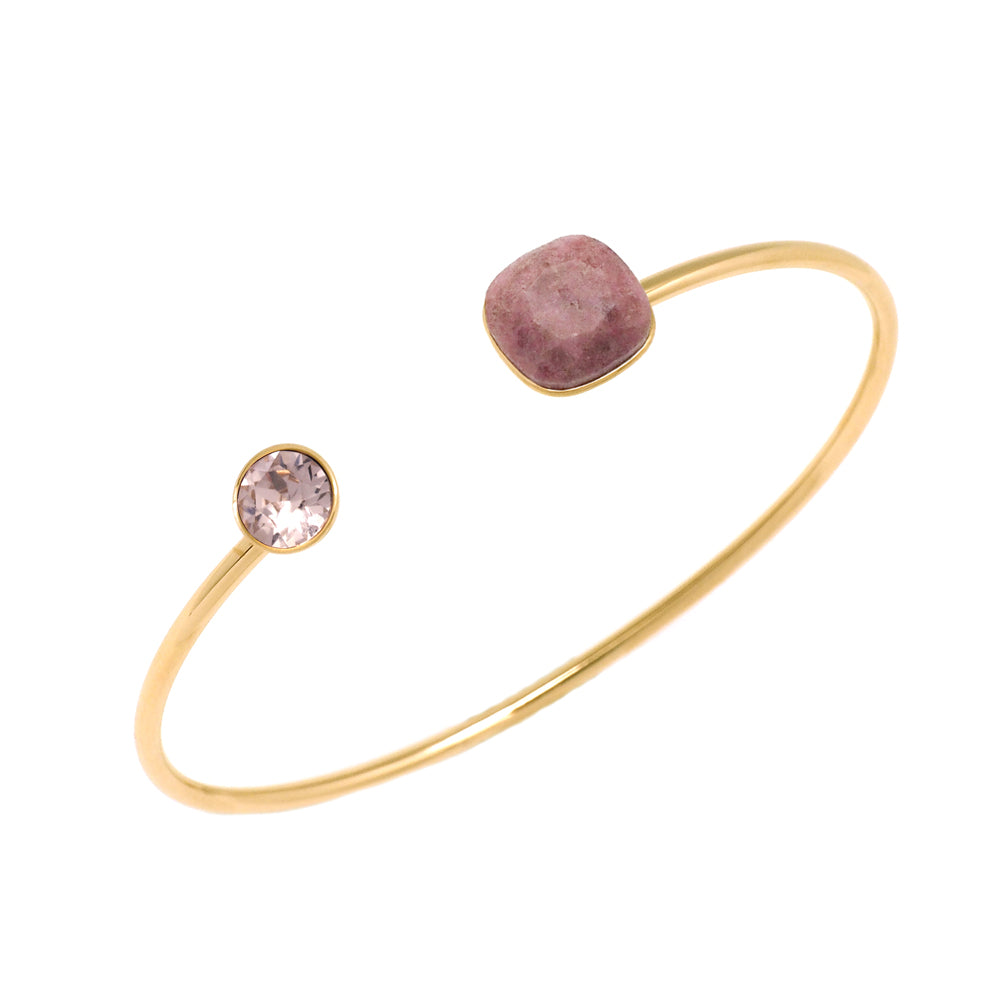 goudkleurige bangle met oud roze gekleurde stenen | stainless steel
