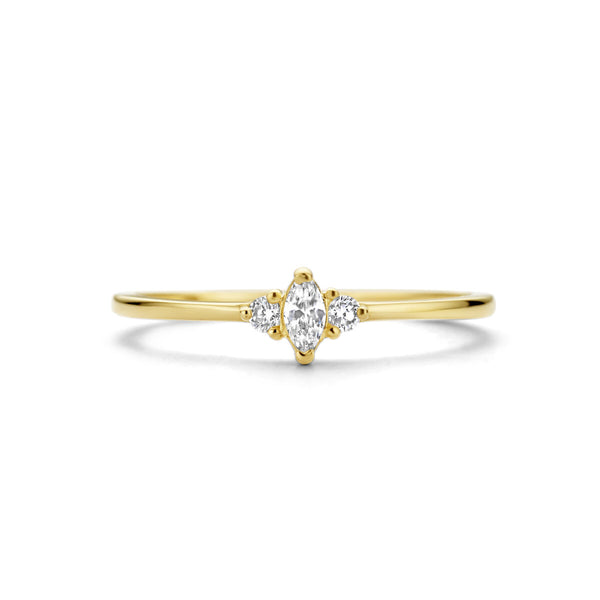 echt gouden ring met drie zirkonia stenen | 14 krt geel goud
