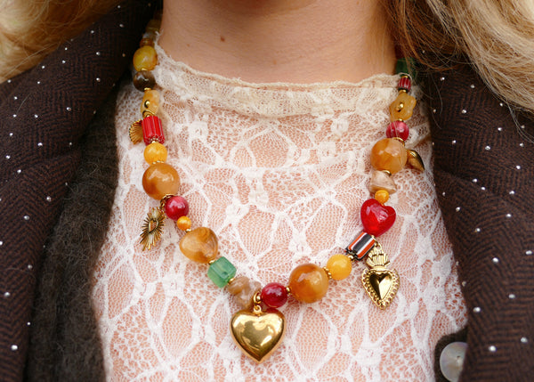 statement kralen collier met grote bedels | stainless steel