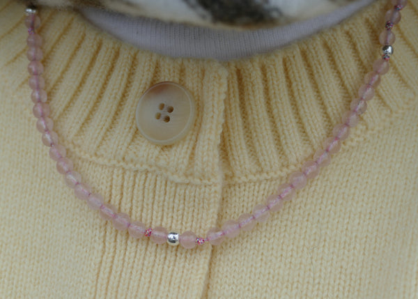 rosequarts collier met echt zilveren hartvormige connector