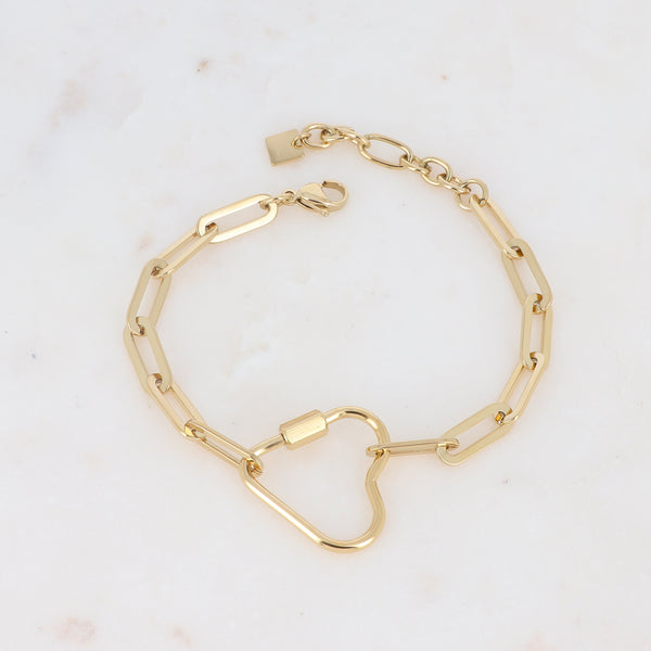 goudkleurige schakel armband met groot hart | stainless steel