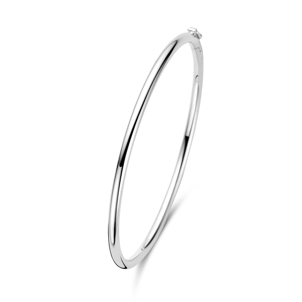smalle ronde bangle van echt zilver met bakslot en veiligheidsachtje