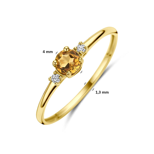 echt gouden ring met citrien en zirkonia 14 krt geel goud