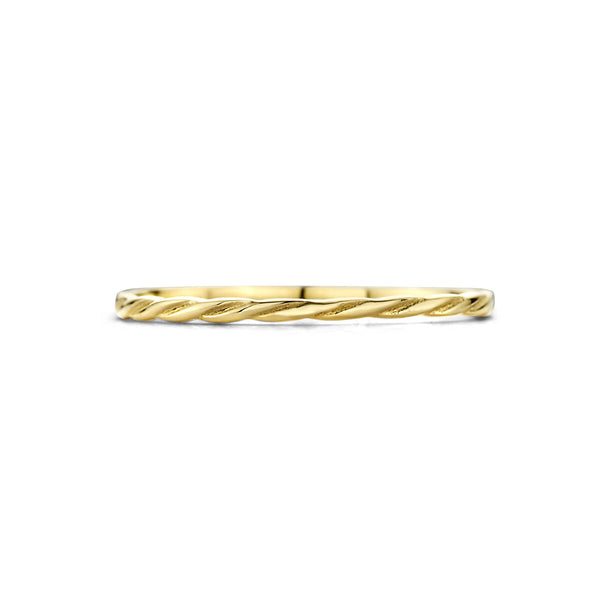smalle gevlochten ring 14 krt geel goud