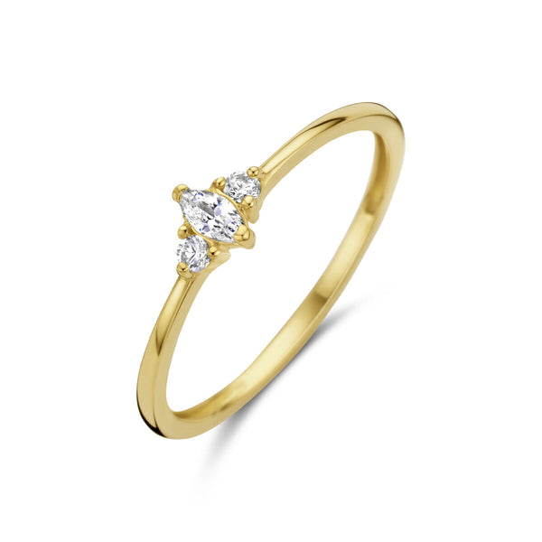 echt gouden ring met drie zirkonia stenen | 14 krt geel goud