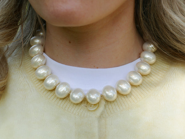 collier van witte grote parels met stainless steel slot