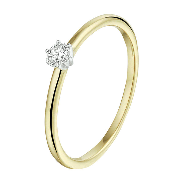 echt gouden ring met diamant van 0.10 crt | 14 karaat geel goud