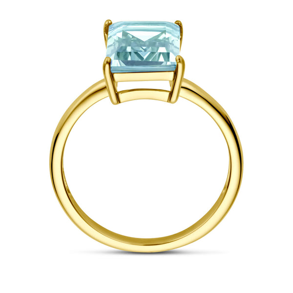 echt gouden ring met grote baguette geslepen blauwe topaas | 14 krt