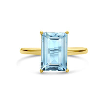 Afbeelding in Gallery-weergave laden, echt gouden ring met grote baguette geslepen blauwe topaas | 14 krt
