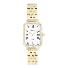 Afbeelding in Gallery-weergave laden, goudkleurig rechthoekige oozoo horloge met witte steentjes
