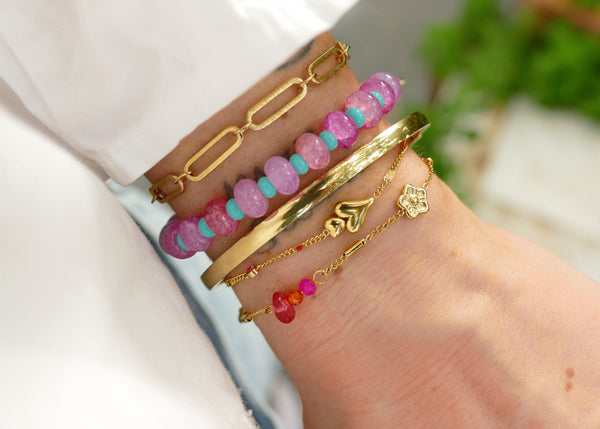statement roze kralen armband op elastiek