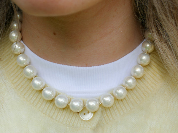 collier van witte grote parels met stainless steel slot