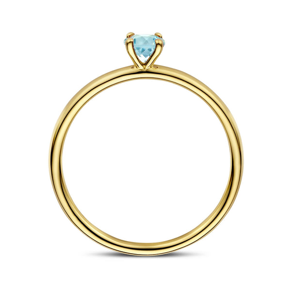 echt gouden ring met blauwe topaas | 14 krt geel goud