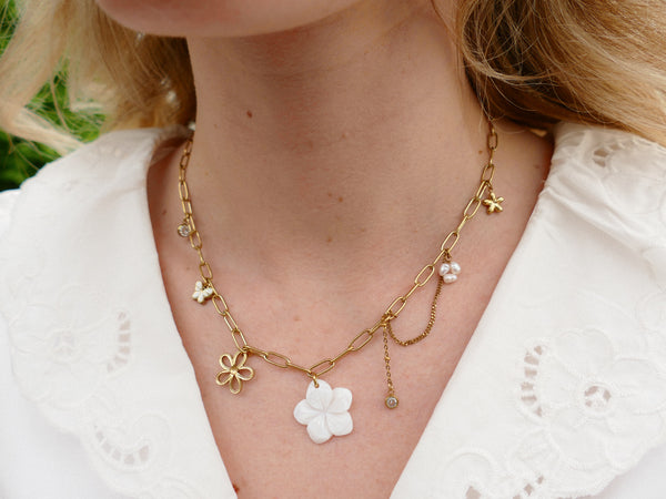 goudkleurig schakel collier met bedels  🌙 ✨ stainless steel