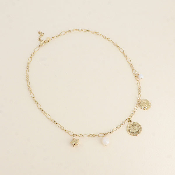 goudkleurig schakel collier met bedels  🌙 ✨ stainless steel