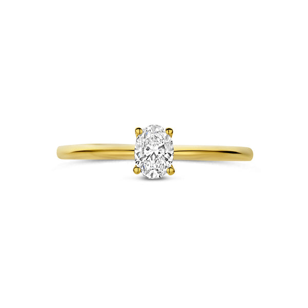 echt gouden ring met ovaal geslepen lab grown diamant van 0.30 crt | 14 karaat geel goud