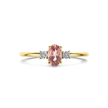 Afbeelding in Gallery-weergave laden, echt gouden ring met roze granaat en diamant | 14 krt geel goud

