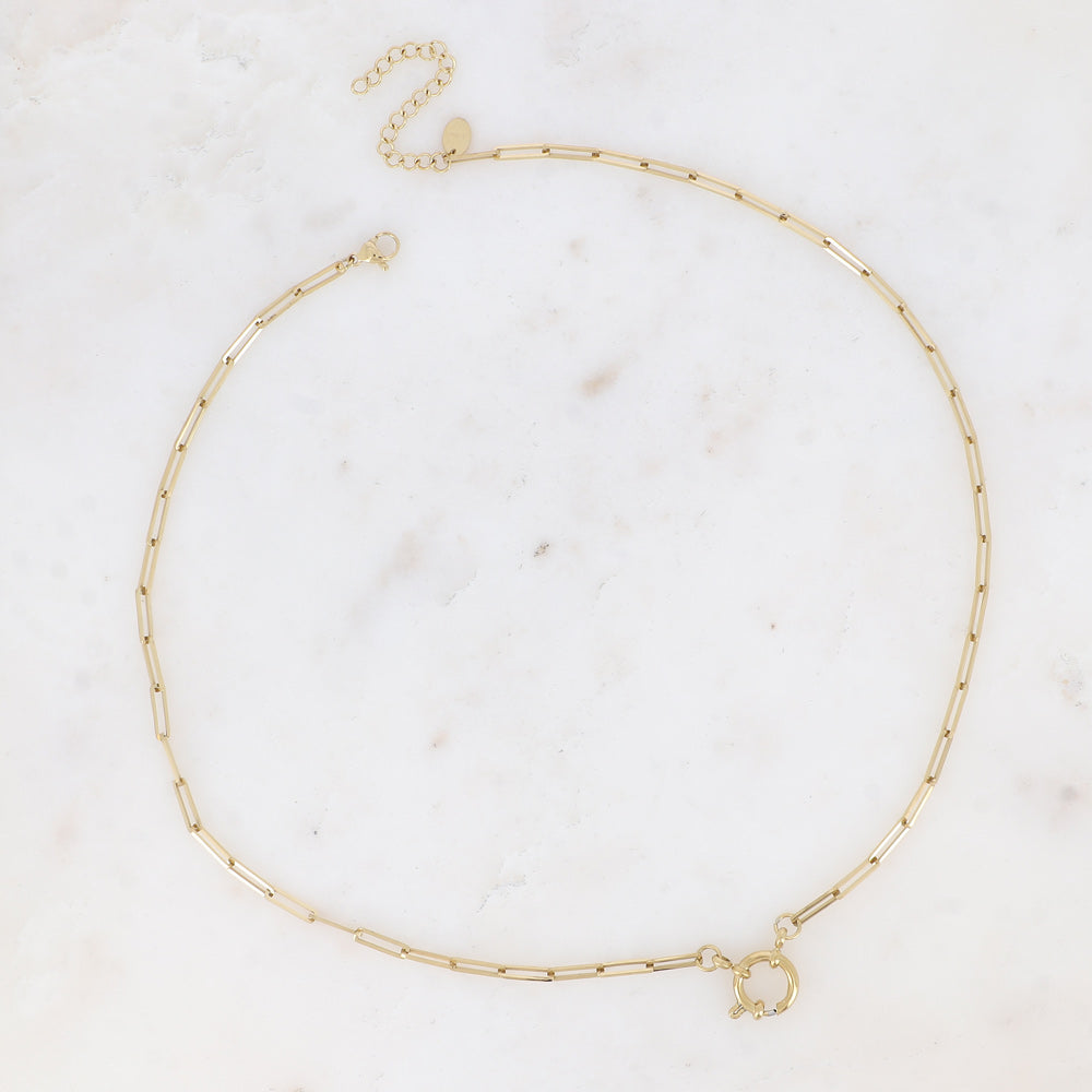 goudkleurig schakel collier met slot aan de voorzijde | stainless steel