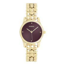 Afbeelding in Gallery-weergave laden, goudkleurig oozoo horloge met bordeaux wijzerplaat

