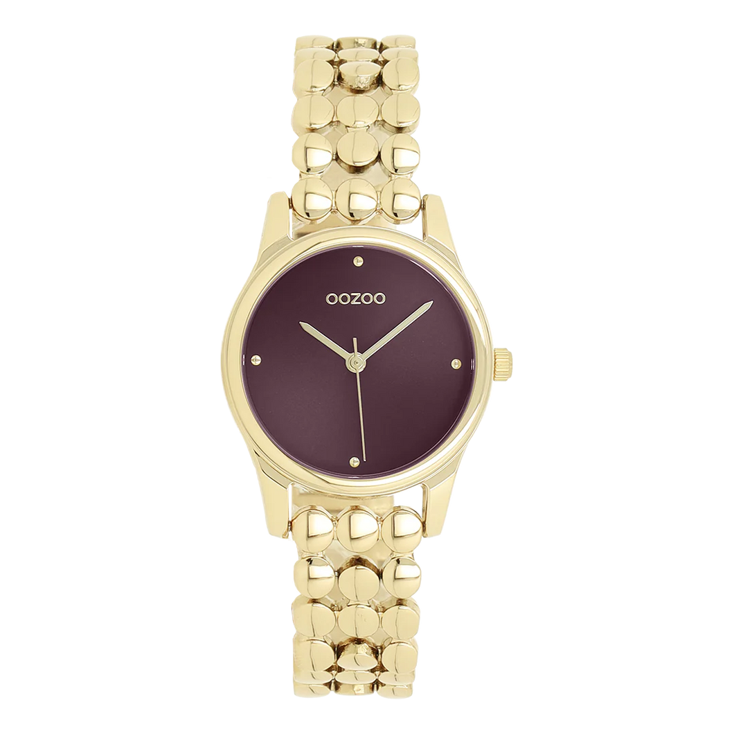 goudkleurig oozoo horloge met bordeaux wijzerplaat
