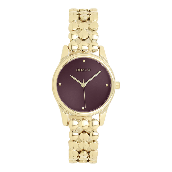goudkleurig oozoo horloge met bordeaux wijzerplaat