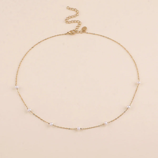 goudkleurig kettinkje met witte pareltjes | stainless steel