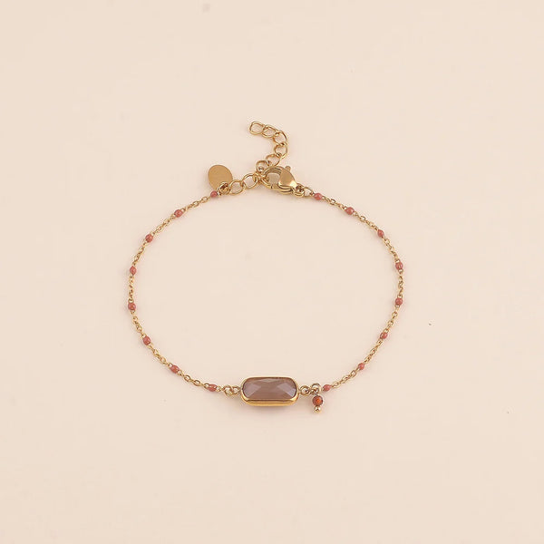 goudkleurig armbandje met bruine midden steen en bruine accenten | stainless steel