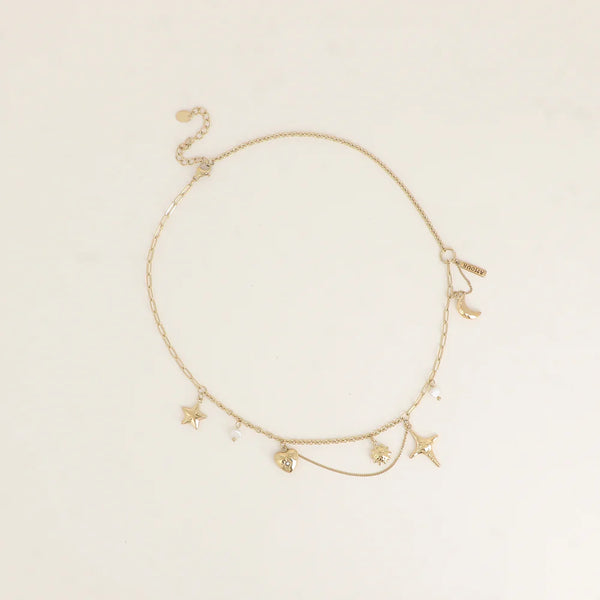 goudkleurig schakelcollier met bedeltjes 🌙 | stainless steel