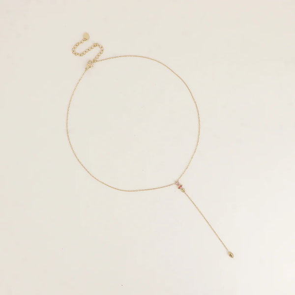 fijn goudkleurig Y collier met gekleurde stenen van stainless steel