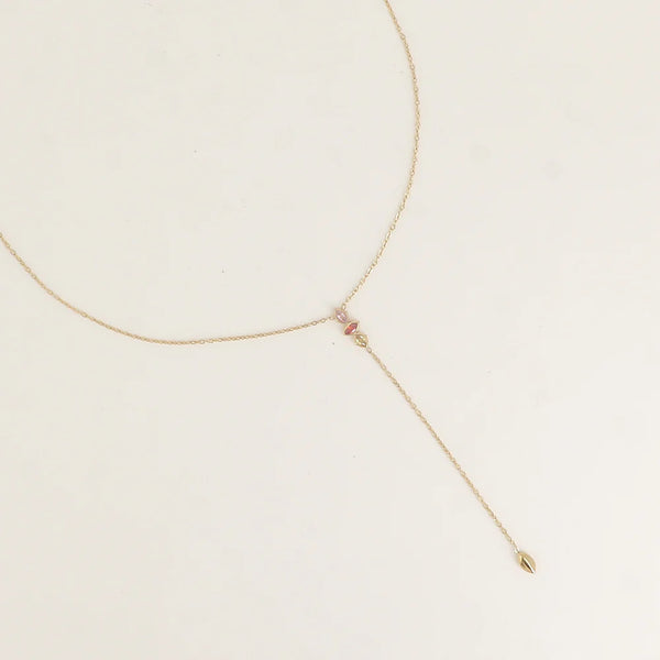 fijn goudkleurig Y collier met gekleurde stenen van stainless steel