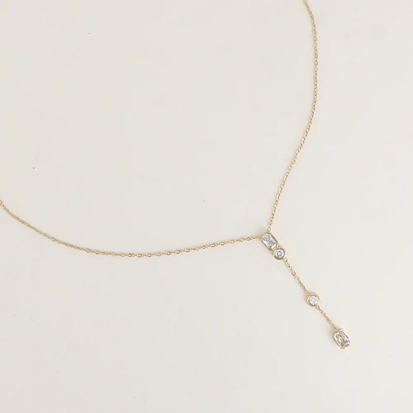 fijn goudkleurig Y collier met transparante stenen stainless steel