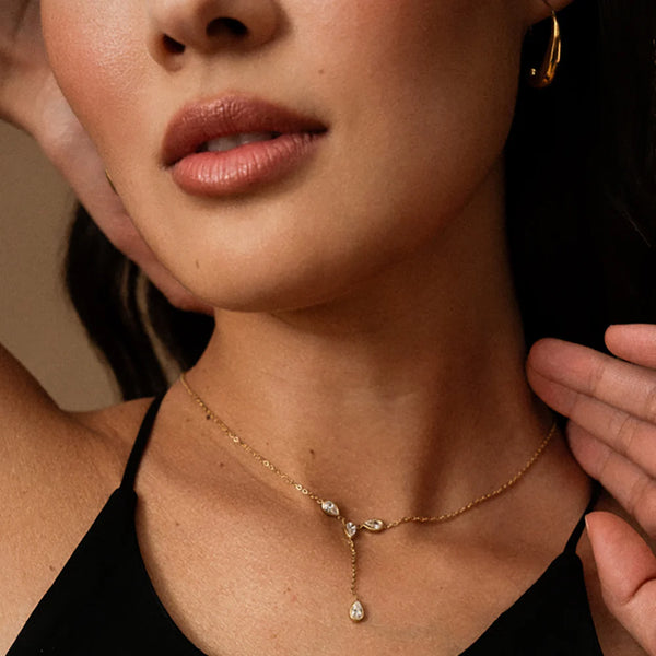 fijn goudkleurig Y collier met gekleurde stenen van stainless steel