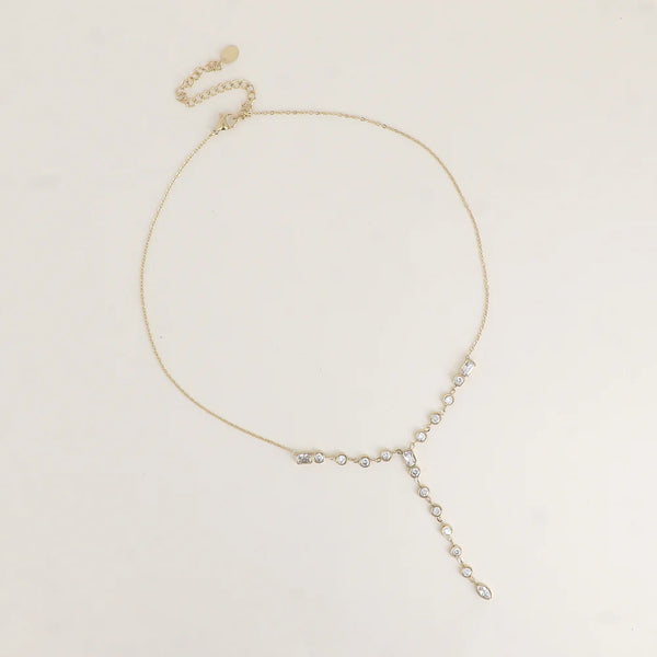 goudkleurig Y collier met transparante stenen stainless steel