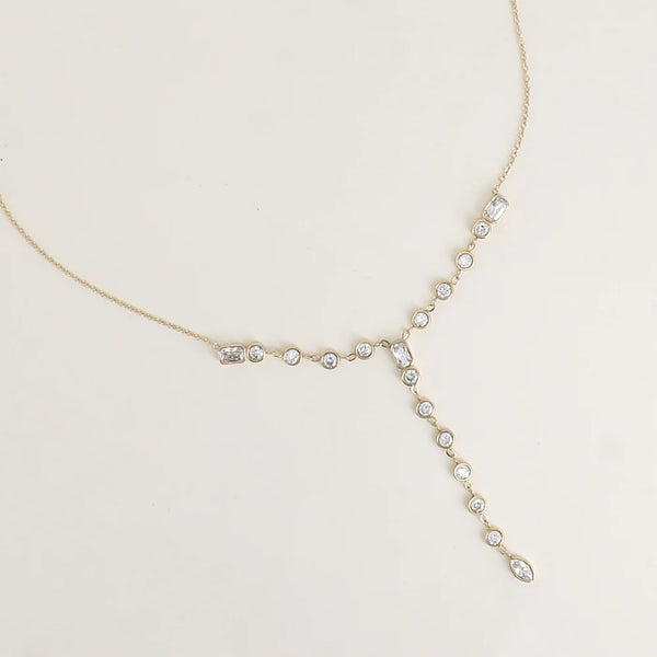 goudkleurig Y collier met transparante stenen stainless steel