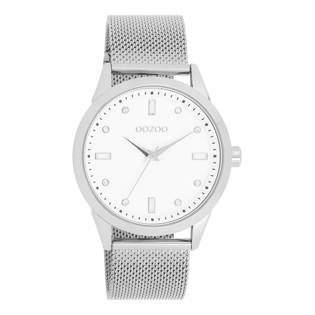 zilverkleurig oozoo horloge met witte wijzerplaat 40 mm