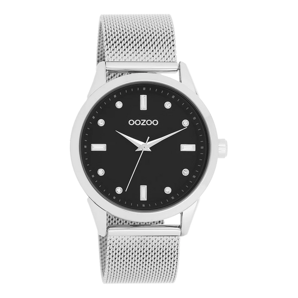 zilverkleurig oozoo horloge met zwarte wijzerplaat 40 mm