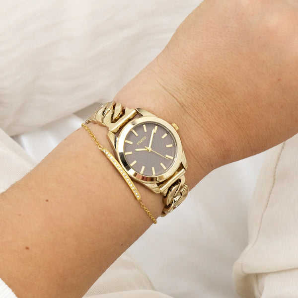 goudkleurig oozoo horloge met taupe wijzerplaat 32 mm