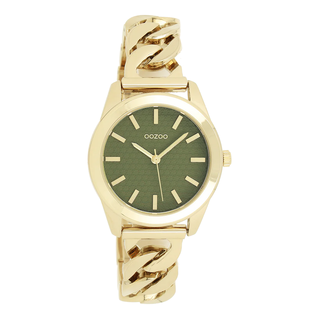 goudkleurig oozoo horloge met groene wijzerplaat 40 mm