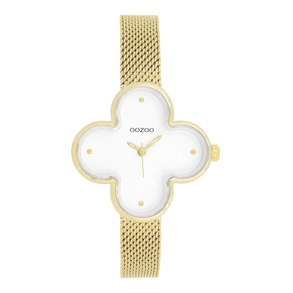 oozoo goudkleurig klaver vier horloge met witte wijzerplaat