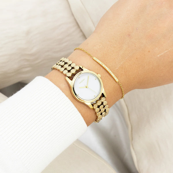 goudkleurig oozoo horloge met versierde band en witte wijzerplaat