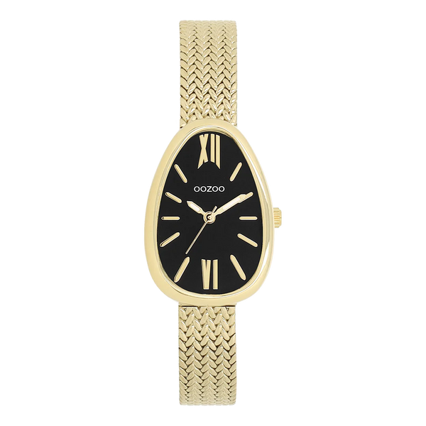 eivormig goudkleurig oozoo horloge met zwarte wijzerplaat