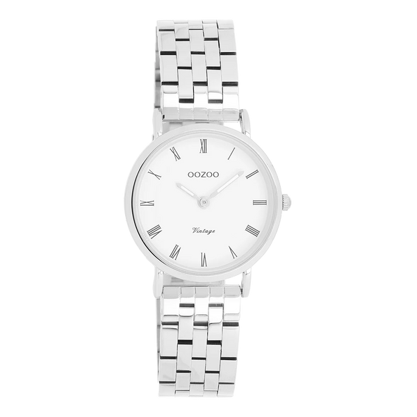 zilverkleurig oozoo horloge met witte wijzerplaat 28 mm