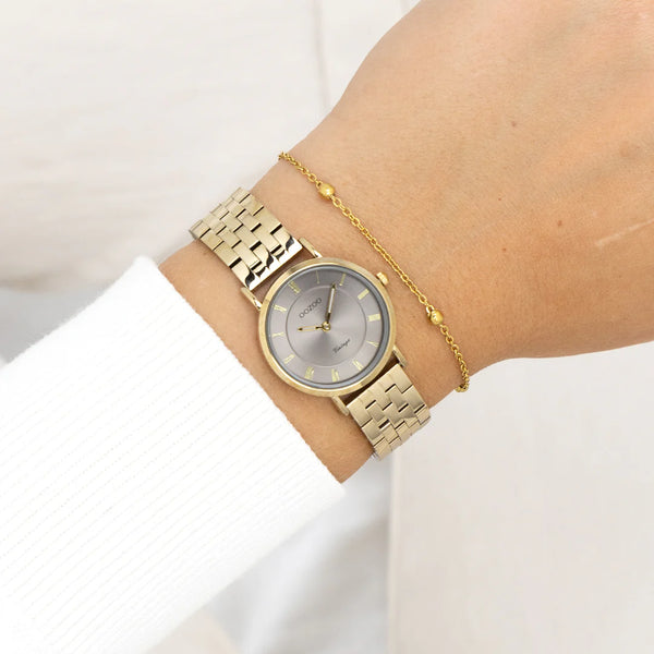 goudkleurige oozoo horloge met witte wijzerplaat 28 mm