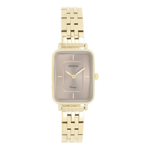 Afbeelding in Gallery-weergave laden, goudkleurig rechthoekig horloge met taupe wijzerplaat en grove schakelband | oozoo
