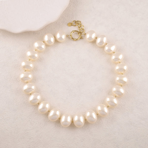 collier van witte grote parels met stainless steel slot