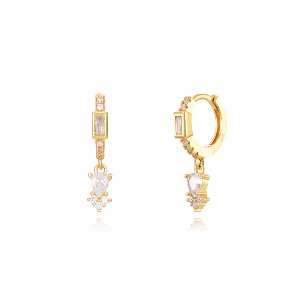 goudkleurige oorringen met transparante steentjes hangers | echt zilver + laagje goud