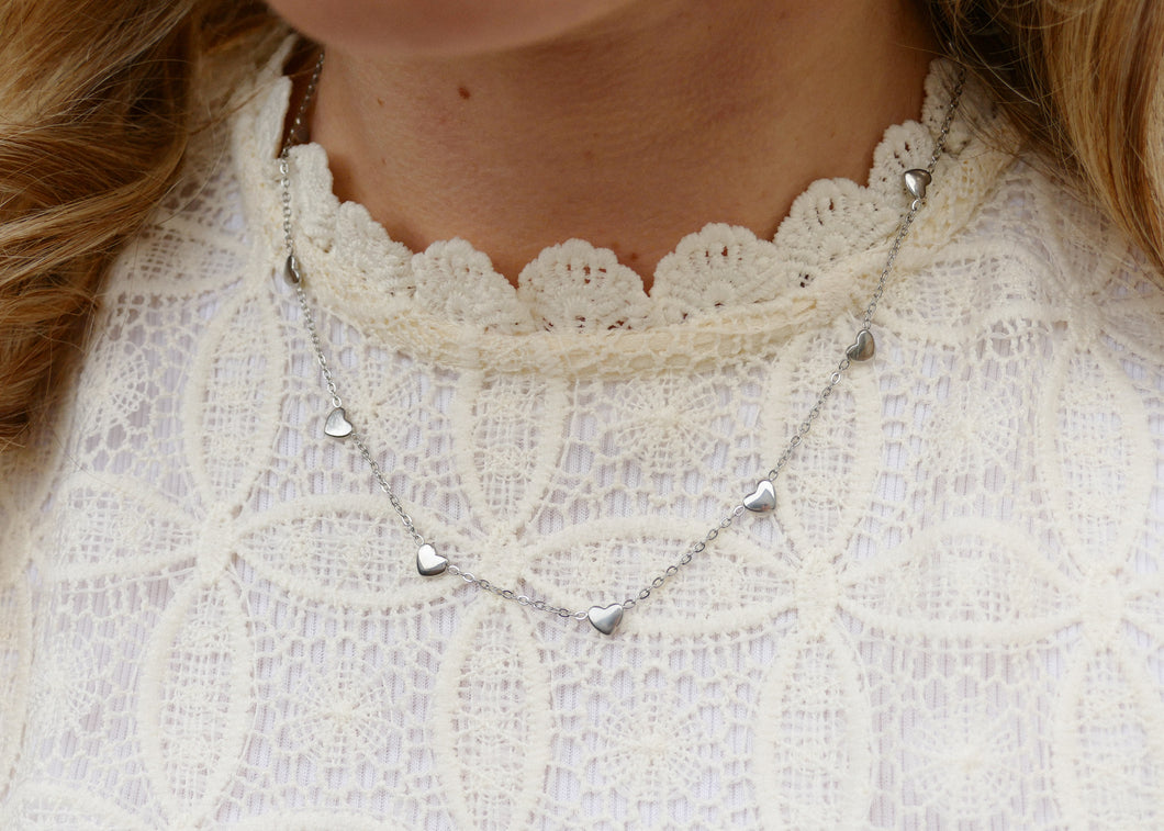fijn zilverkleurig collier met hartjes | stainless steel