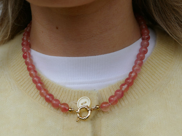 handgemaakt snoep roze mineralen collier met groot slot