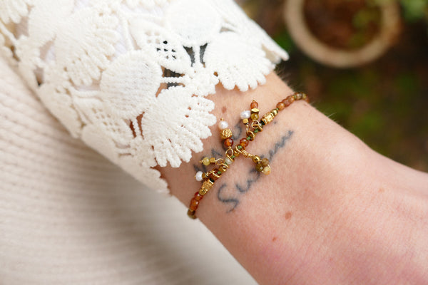 armband van mineralen met verguld goud | stainless steel