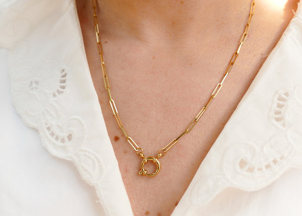 goudkleurig grof schakel collier met slot | stainless steel